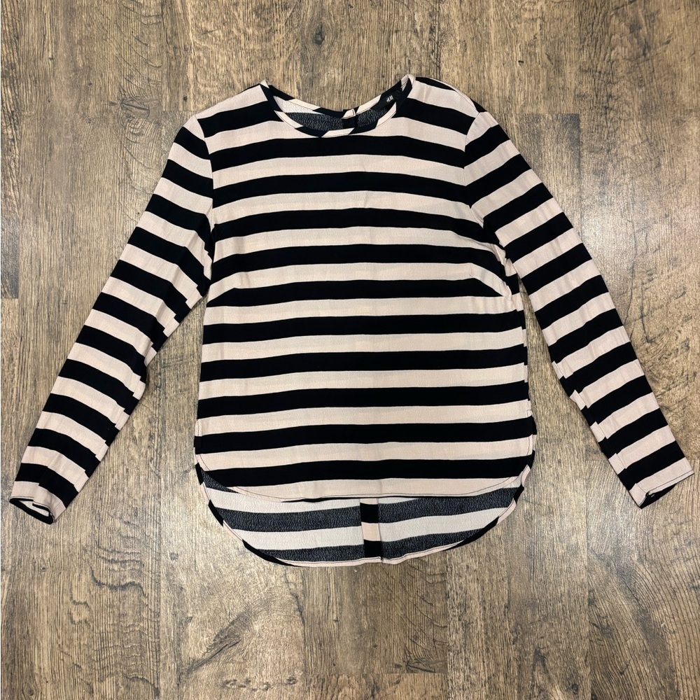 H&M Black and Cream Striped Blouse (S)